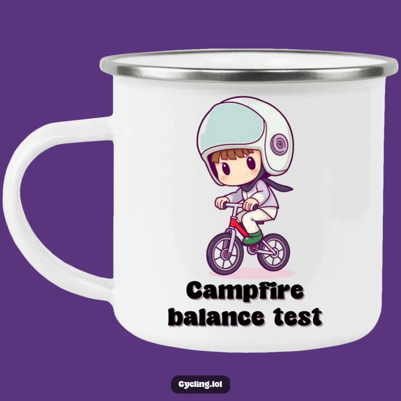 Funny Unicycle Wobble Camping Mug - Big Helmet Character, Outdoor Funny Gift