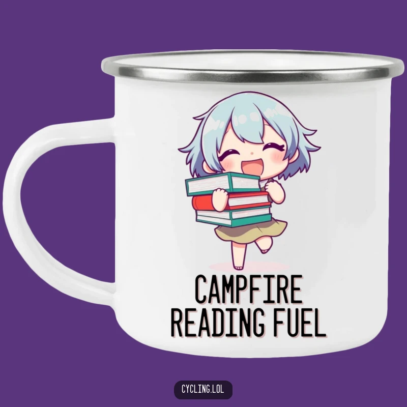 Funny Book Lover Camping Mug: Reader Balancing Books Enamel Mug, Best Funny Gift
