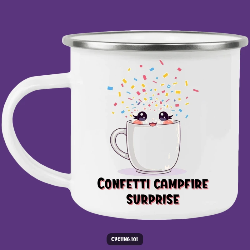 Funny Burst Camp Mug, Sparkling Surprise Enamel Cup, Outdoor Hilarious Fun!