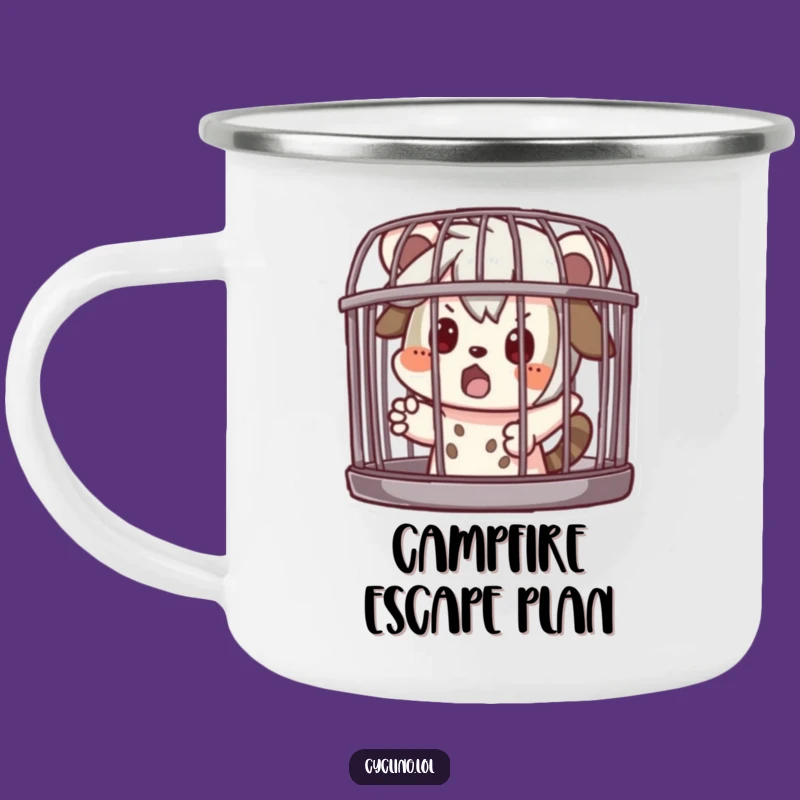 Funny Camp Mug: Caged Character Surprise - Durable and Humorous Outdoor Gift