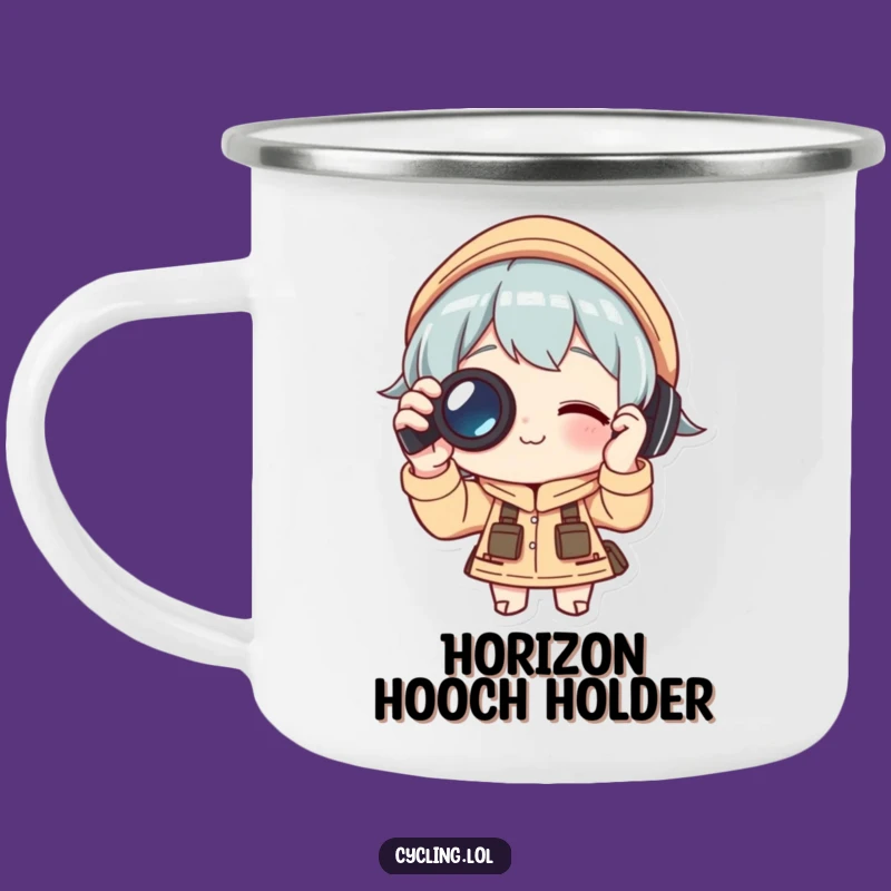 Funny Camp Mug: Binocular Character Focusing - Durable and Humorous Outdoor Gift