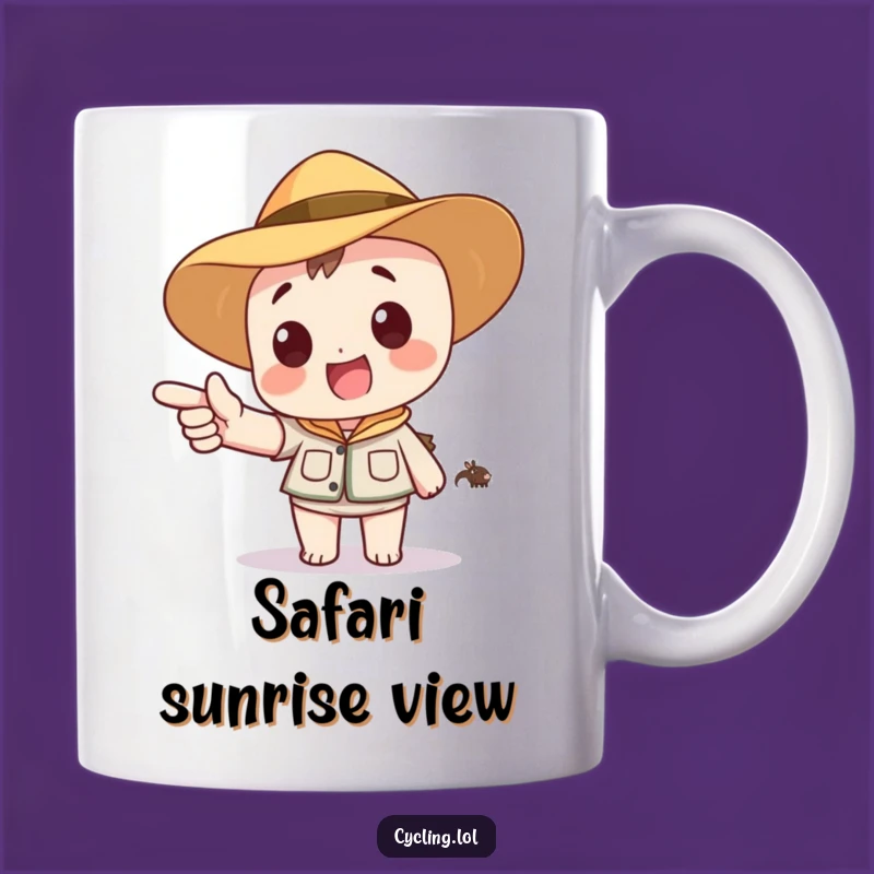 Funny Safari Adventure Mug: Character Points to Cartoon Animal Excitingly