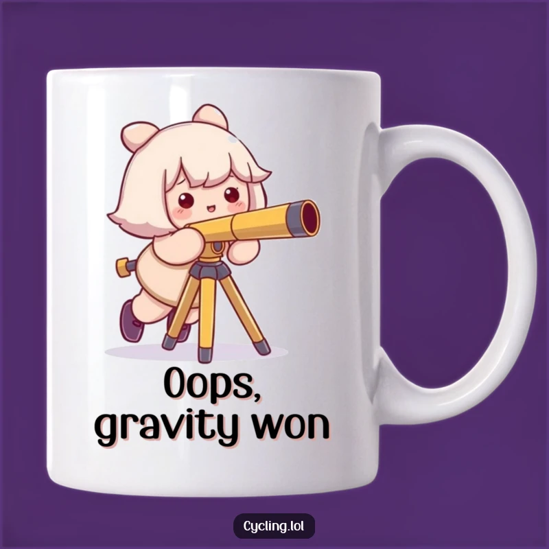 Funny Tripping Astronomer Mug: Oops! Character Falls, Perfect Funny Gift!