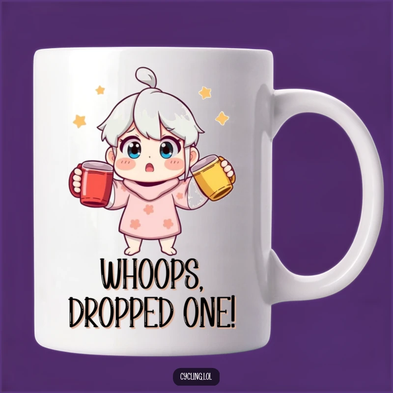 Funny Surprised Mug Juggler Character Design - Perfect Gift for Coffee Lovers!