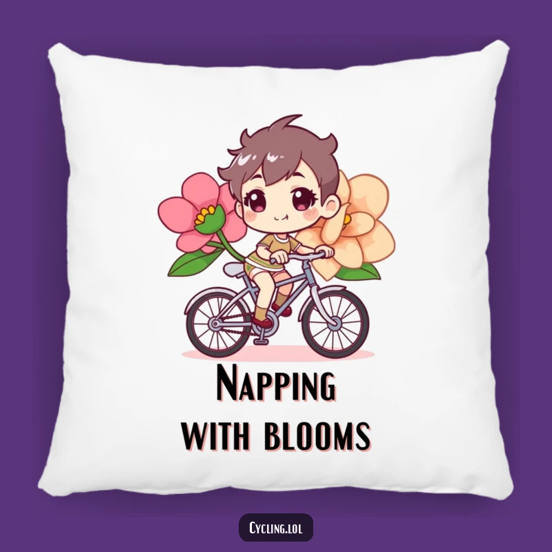 Comfy Funny Bicycle Flower Pillow, Determined Rider, Cheerful Accent, Floral Comfort