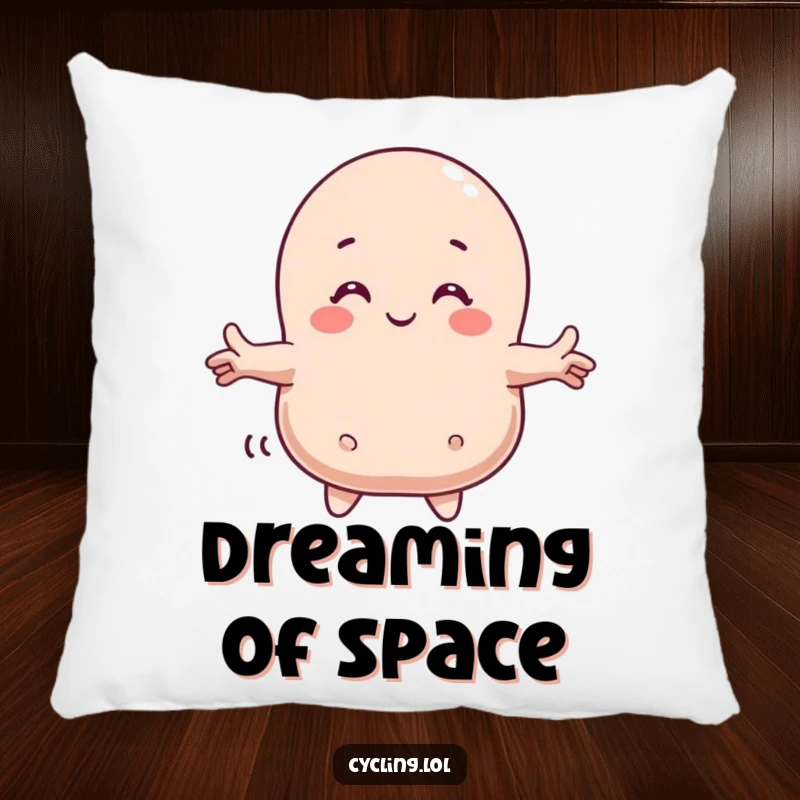 Funny pillow with a character in a warm embrace with a smiling, friendly comet, adding a touch of cosmic humor to decor.