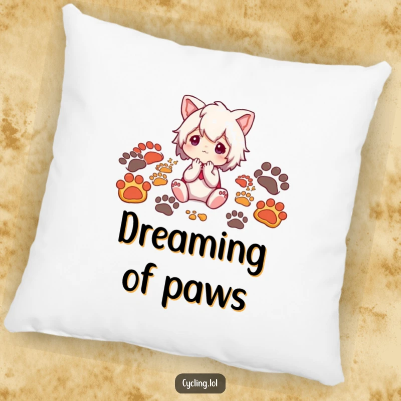 Funny pillow featuring a character surrounded by animal footprints, looking thoughtfully, perfect for cozy, nature-inspired decor.