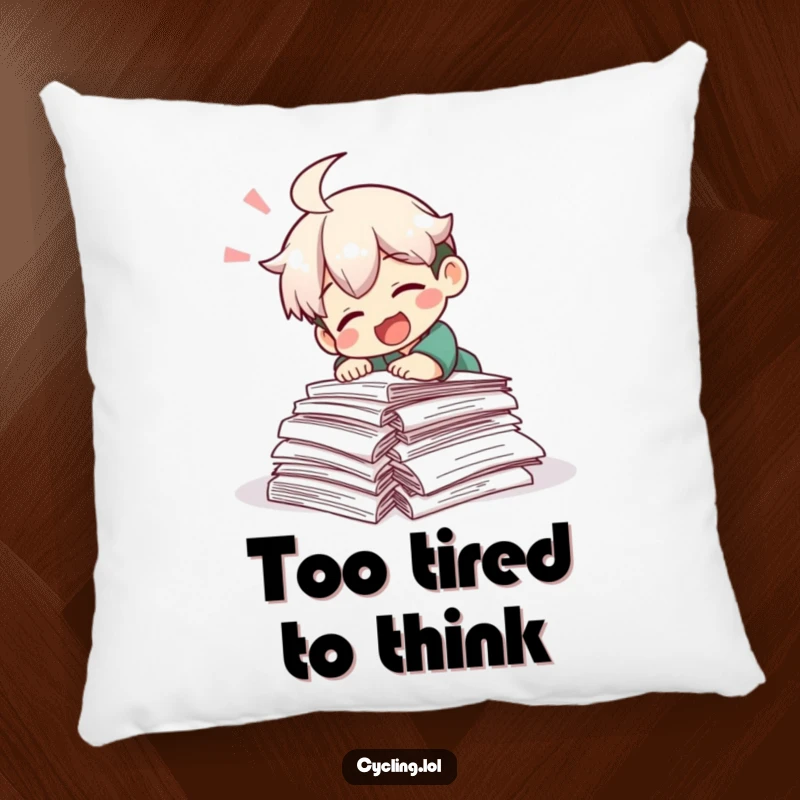 Funny pillow of a character laughing as they trip over research papers, offering plush comfort and a humorous academic touch.