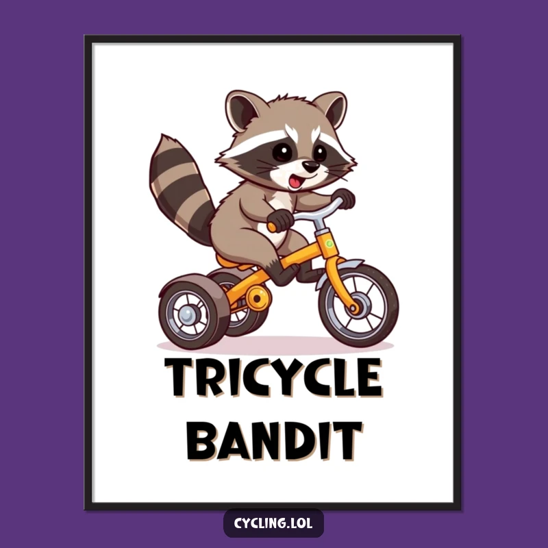 Funny Raccoon Wheelie Tricycle Digital Art - Instant Laughs for Your Walls!