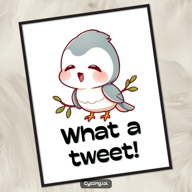 Funny digital art print of a character with head tilted, listening intently to bird sounds with delight, ideal for nature-themed decor.