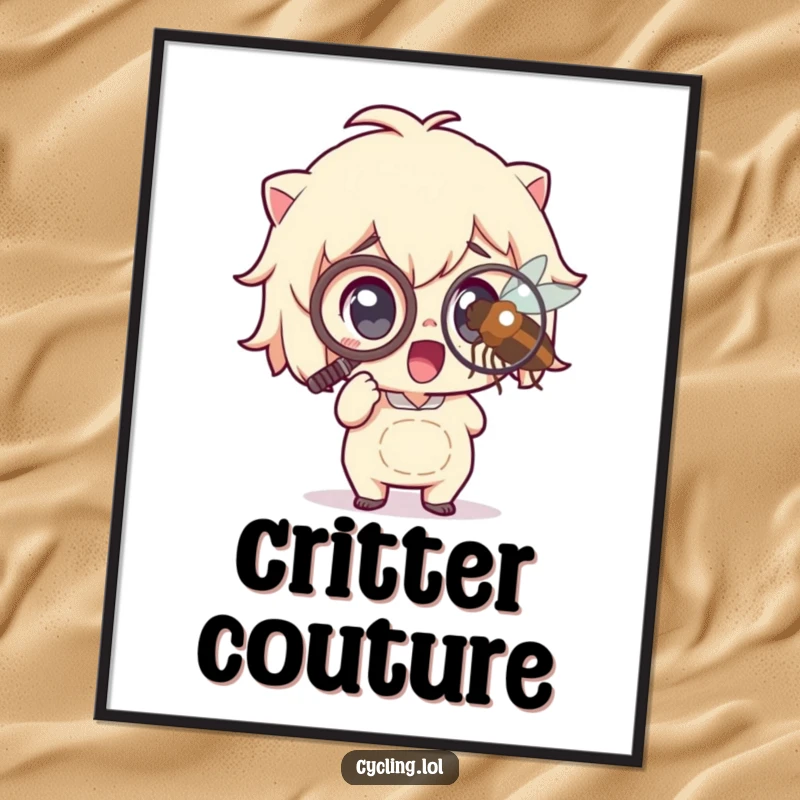 Funny Poster: A character with a monocle intensely studies a magnified insect, creating a humorous scene of discovery and wonder, ideal for quirky home decor.