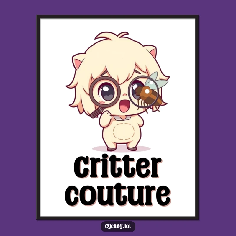 Funny Art Poster: Monocle Character Magnifying Insect - Humorous Wall Decor Gift