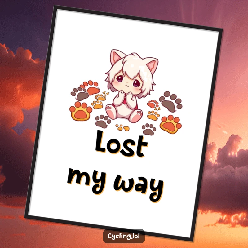 Funny poster featuring a character surrounded by various animal footprints, looking thoughtfully, ideal for nature-themed decor.