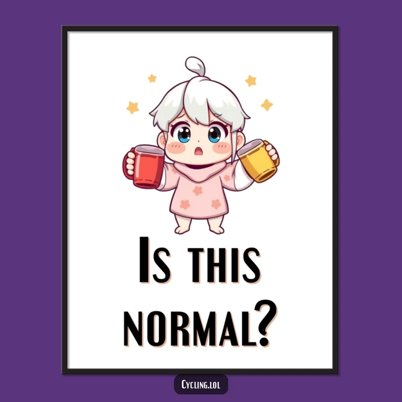 Funny Surprised Mug Juggler Poster - Hilarious Wall Art for Coffee Addicts!