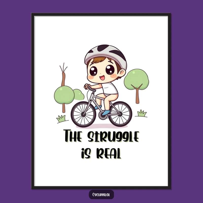 Funny Uphill Bicycle Poster - Joyful Character Wall Art, Inspiring Funny Gift
