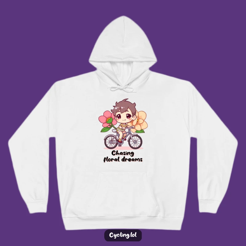 Cozy Funny Bicycle Flower Hoodie, Determined Rider, Cheerful Warmth, Floral Gift