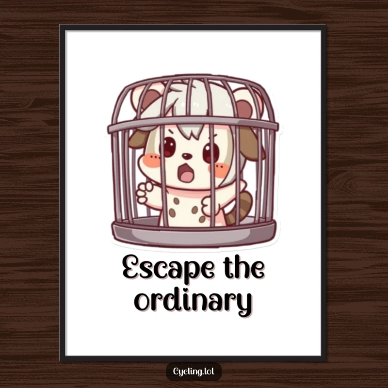 Funny Free Printable Wall Art: Character playfully pretends to be a caged animal, looking comically surprised.
