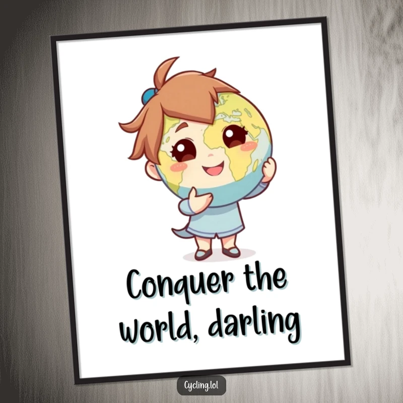 Funny Free Printable Wall Art: A character proudly presents the Earth globe with a grand, confident flourish, suitable for any sophisticated space.