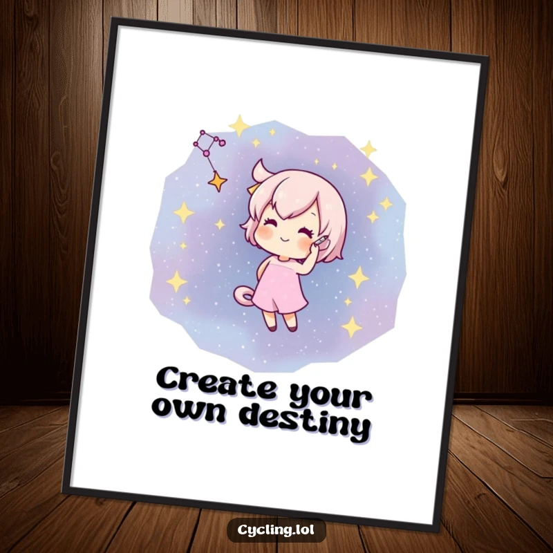 Funny free printable wall art: a character artistically draws a constellation on a vibrant, star-filled sky.