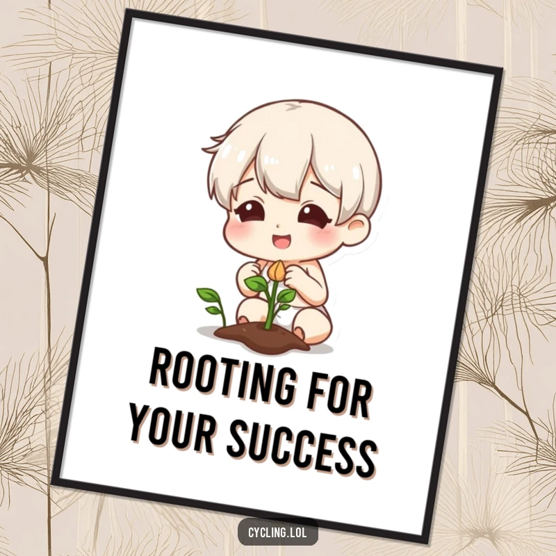 Funny Free Printable Wall Art: Character curiously inspects a vibrant sprouting plant, a humorous and charming downloadable.