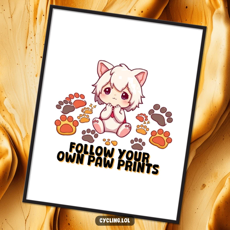 Funny Free Printable Wall Art: Character thoughtfully surrounded by diverse animal footprints, a humorous and intriguing downloadable.