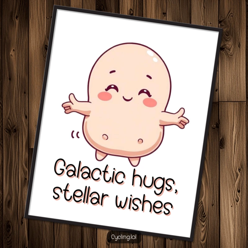 Funny free printable wall art: a character comically embraces a friendly comet, creating a whimsical cosmic scene.