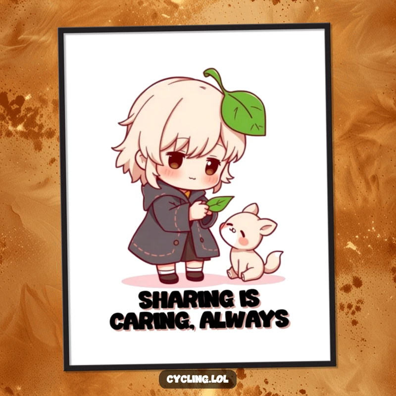 Funny Free Printable Wall Art: Character offers a leaf to a grateful animal, a sweet and humorous depiction of kindness.