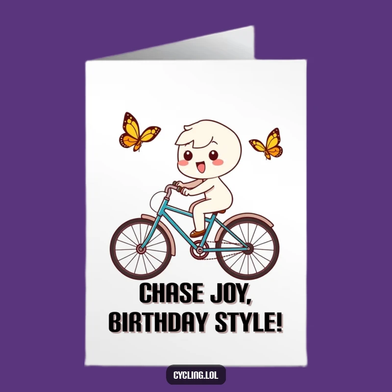 Free Printable Birthday Card: Kawaii Chasing Butterflies, Joyful Funny Gift