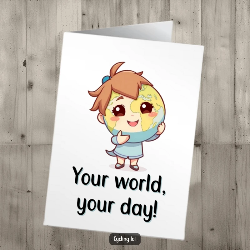 Funny Free Printable Birthday Card: Character confidently presents the entire globe with a flourish, a grand gesture for any celebration, DIY card.