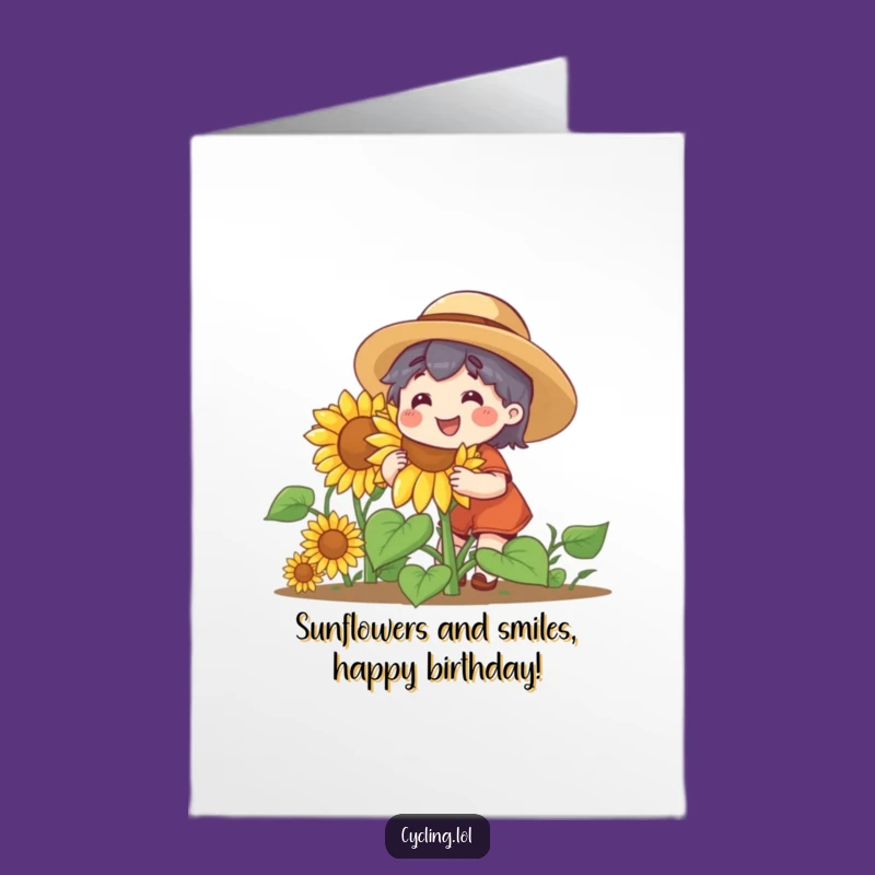 Free Printable Birthday Card: Funny Sunflowers & Straw Hat Character - Downloadable Fun!
