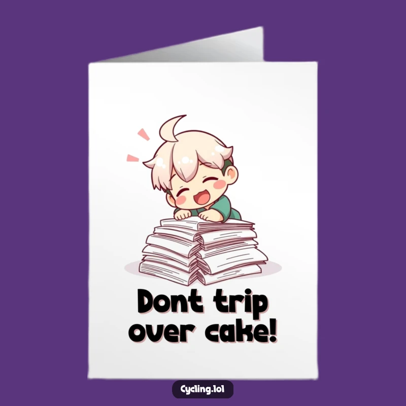 Free Printable Birthday Card: Tripping Character - Funny Study Laugh Downloadable Gift