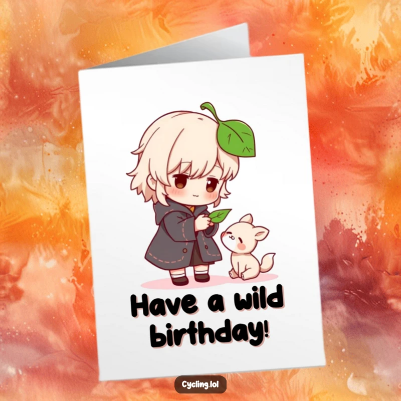 Funny Free Printable Birthday Card: Kind character offers a leaf to a thankful small animal, a sweet and humorous gesture.