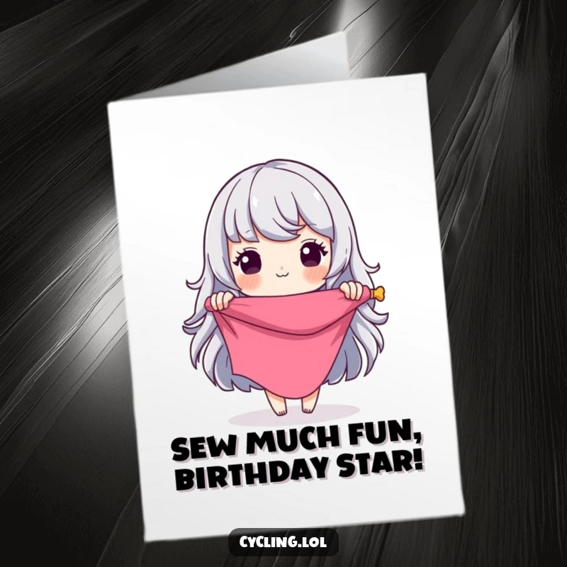 Funny Free Printable Birthday Card featuring a character designing grand fabric, ready to celebrate with humor.