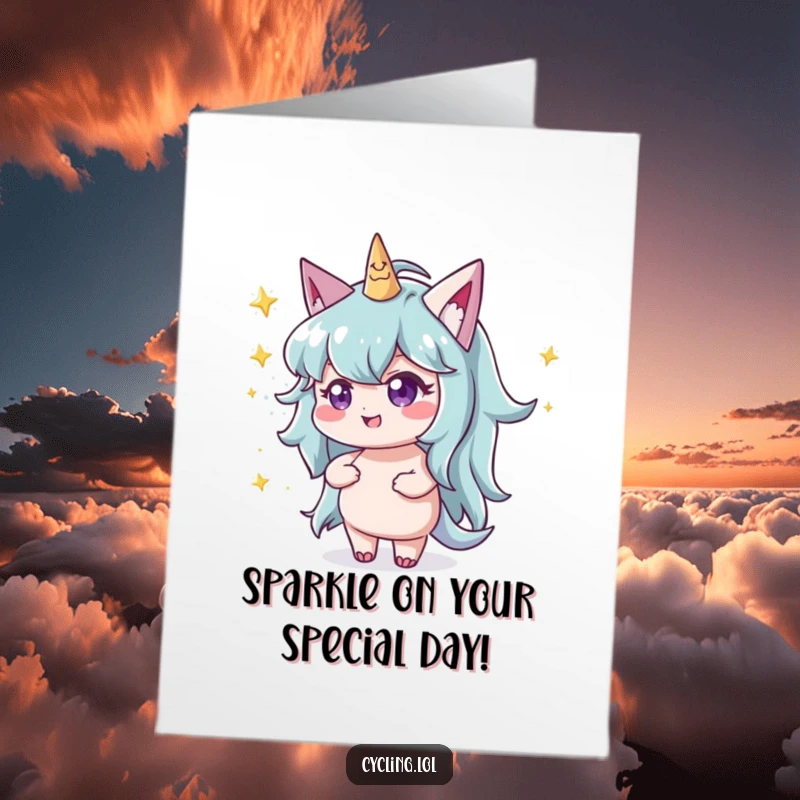 Funny Free Printable Birthday Card: A character with a mischievous twinkle throwing glittery stardust, perfect for birthdays.