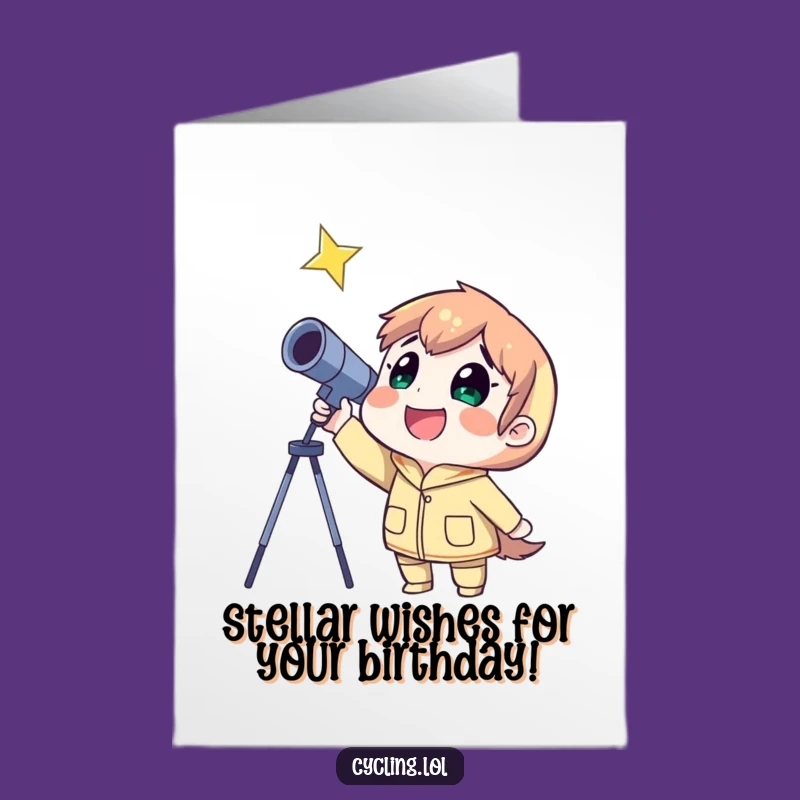 Free Printable Funny Birthday Card: Grinning Astronaut Telescope Star Gaze Downloadable
