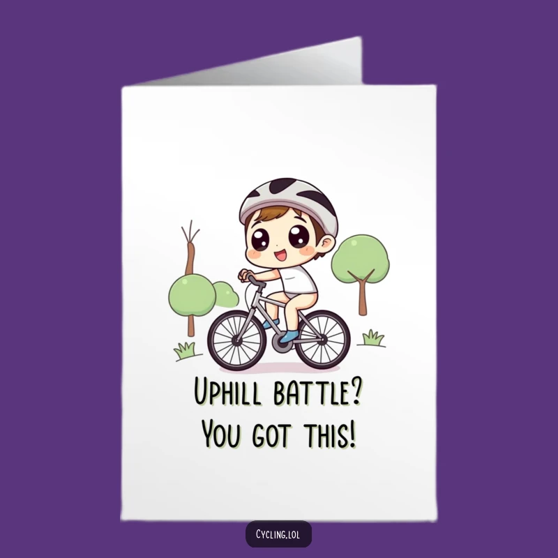 Free Printable Birthday Card: Funny Uphill Bike Ride Joyful Character Downloadable Gift