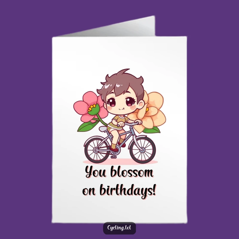 Free Printable Birthday Card: Cheerful Flower Bike Ride Downloadable Gift