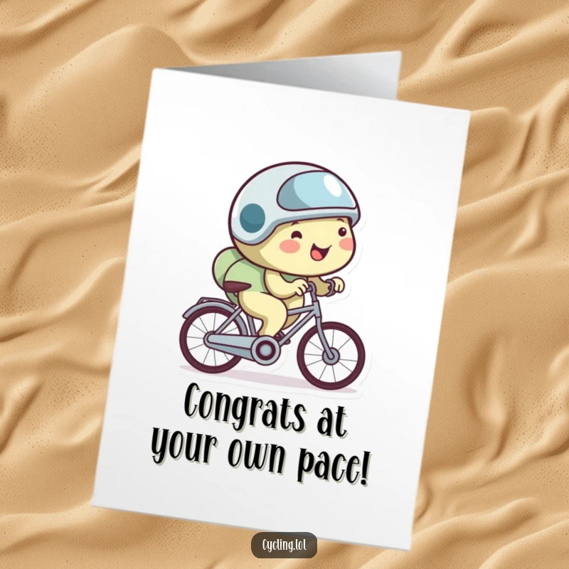 Funny Free Printable Congratulations Card: Happy snail with a tiny helmet, cycling slowly to celebrate a big accomplishment.