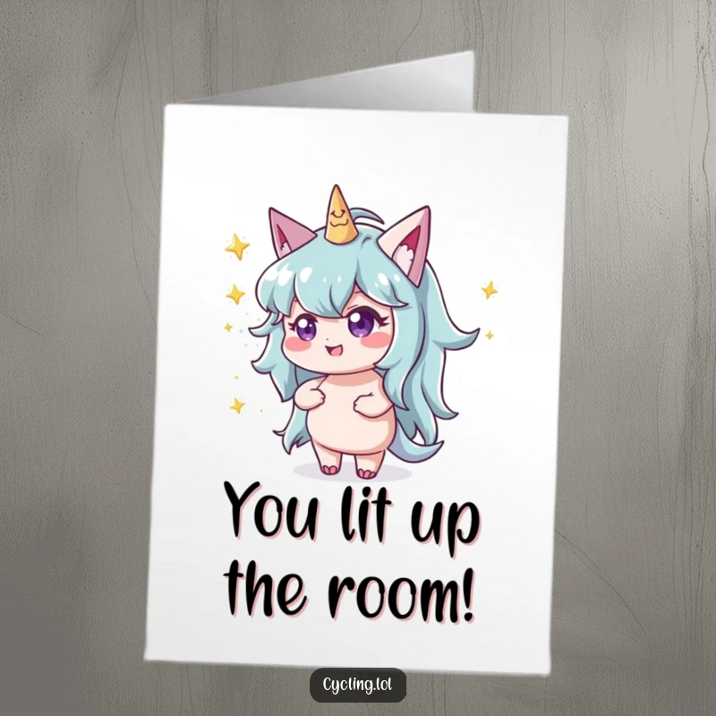 Funny Free Printable Congrats Card: A character with a mischievous twinkle throwing glittery stardust, celebrating success with flair.