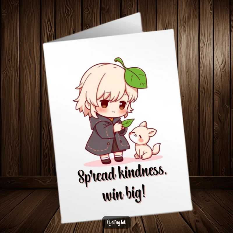 Funny Free Printable Congratulations Card: Character shares a leaf with a grateful animal, symbolizing shared joy and success.