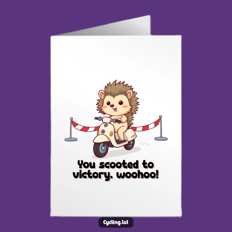 Free Printable Congrats Card: Hedgehog Scooter Win, Funny Downloadable Gift for Achievements