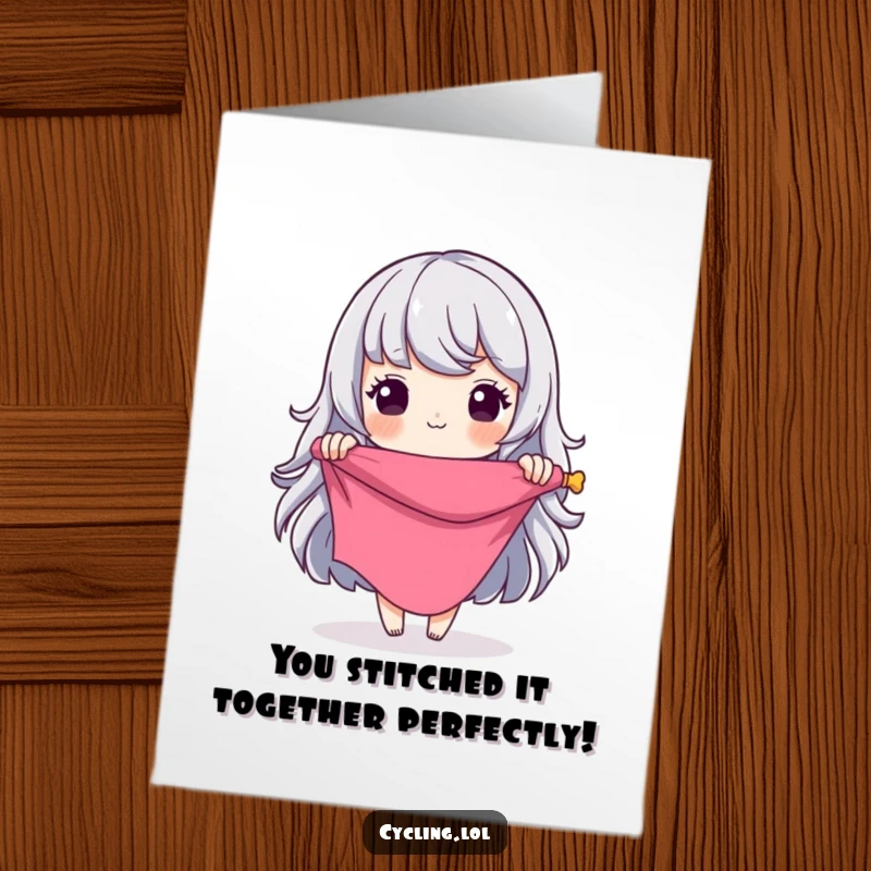 Funny Free Printable Congrats Card showing a character planning a grand fabric design, celebrating success with humor.