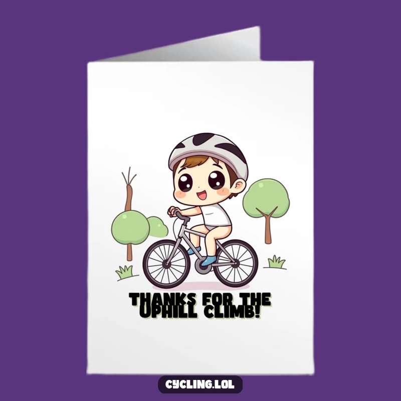 Free Printable Thank You Card: Funny Uphill Bike Ride Gratitude Character Download