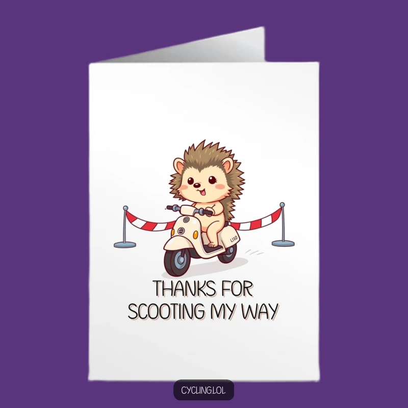 Free Printable Thank You Card: Hedgehog Scooter Hero, Funny Downloadable Gift of Gratitude
