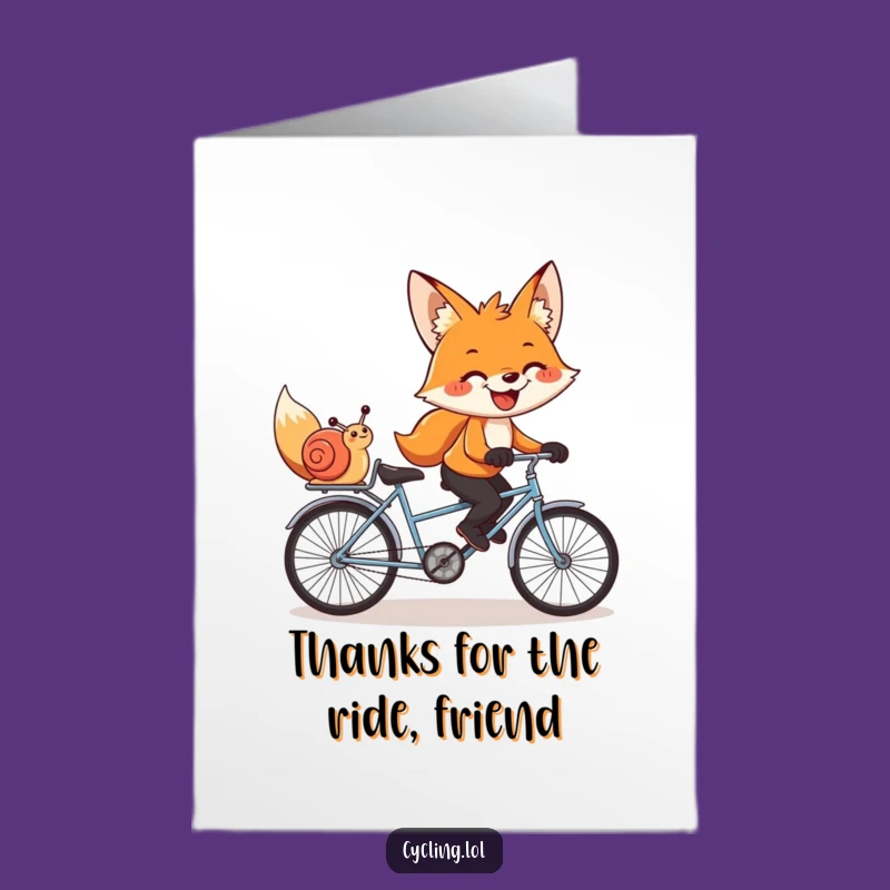 Free Printable Thank You Card: Fox & Snail Bike Buddies, Funny Downloadable Gift of Gratitude