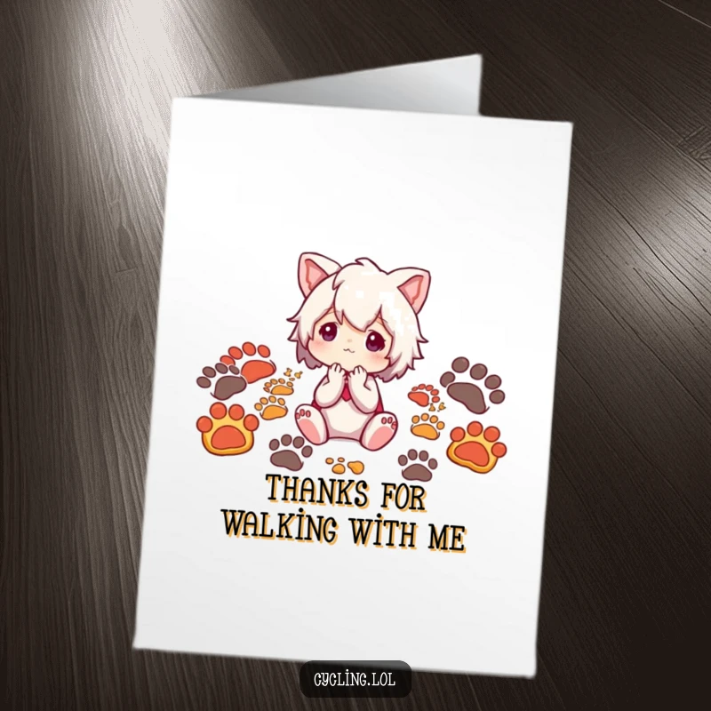 Funny Free Printable Thank You Card: Character thoughtfully observes a collection of animal footprints, a unique way to say thanks.