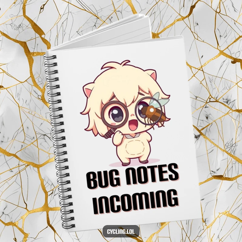 Funny Notebook: Features a character with a monocle excitedly examining a magnified insect, ideal for journaling humorous thoughts or sketching discoveries for any recipient.