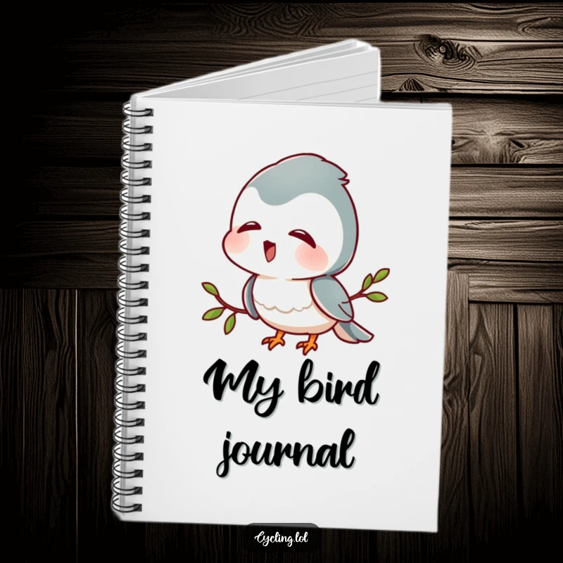 Funny notebook featuring a character with head tilted, listening intently to bird sounds with delight, perfect for nature journaling.