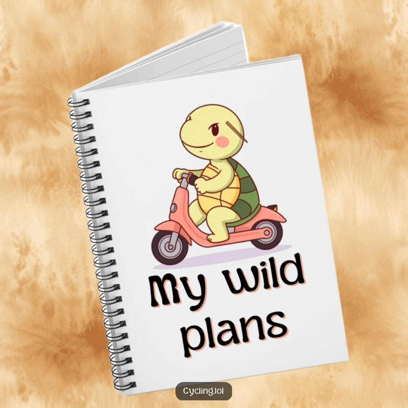 Funny notebook: A cheerful turtle riding a scooter backwards, great for jotting down unique thoughts.