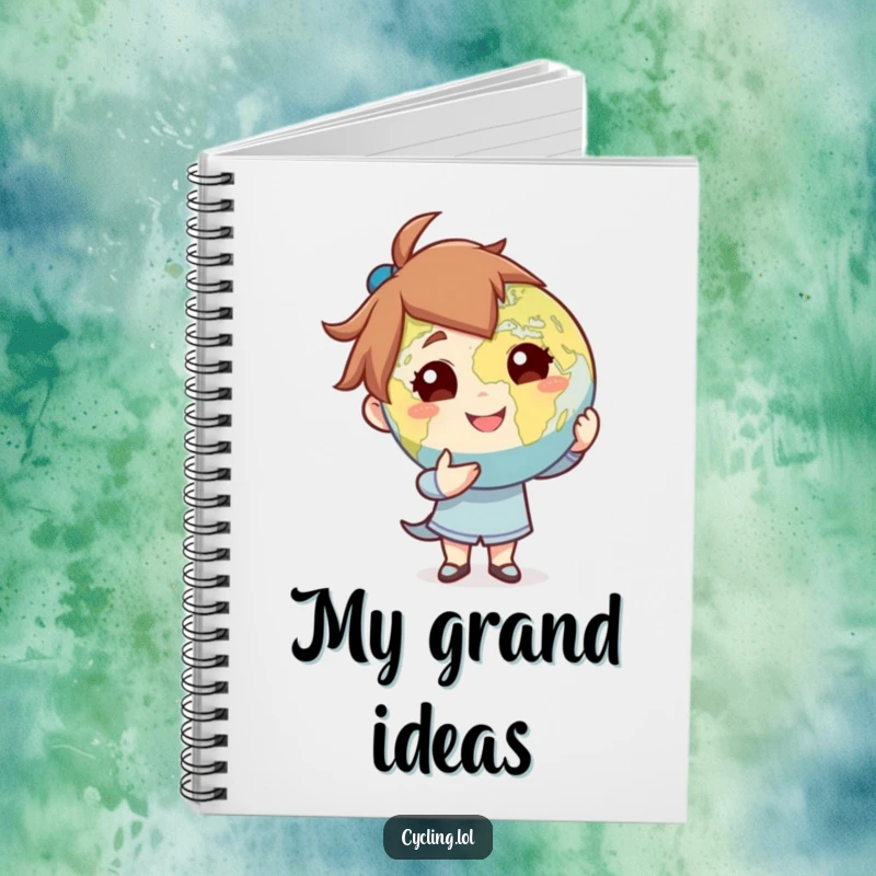 Funny notebook displaying a character presenting the globe with a confident flourish, perfect for jotting down ideas with a humorous, commanding touch.